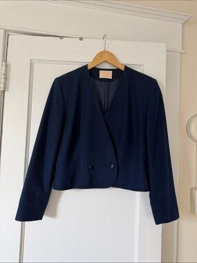 Pendleton Navy Cropped Double-Button Blazer